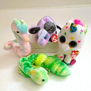 Ty Beanie Babies Lot of 4 NWT Squirmy , Rat, Harmonie, Neon Year 1997-2000